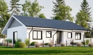 Nowoczesny dom parterowy z dużymi oknami, idealny dla rodziny. Sprawdź nasze projekty domów 100m.