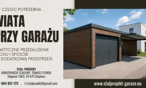 Nowoczesny garaż z wiatą, idealne przedłużenie dachu i dodatkowa przestrzeń. Stal-Projekt.