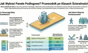 Wybór odpowiedniej klasy ścieralności paneli podłogowych (AC) zapewnia trwałość. Dopasuj klasę do natężenia ruchu w pomieszczeniu.