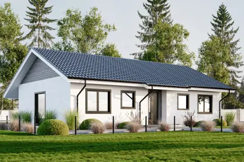 Nowoczesny dom parterowy z dużymi oknami, idealny dla rodziny. Sprawdź nasze projekty domów 100m.